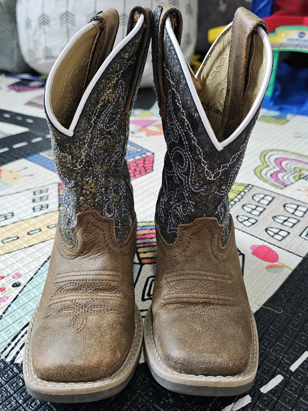Brown Leather Children's Cowboy Boots with Embroidered Shaft